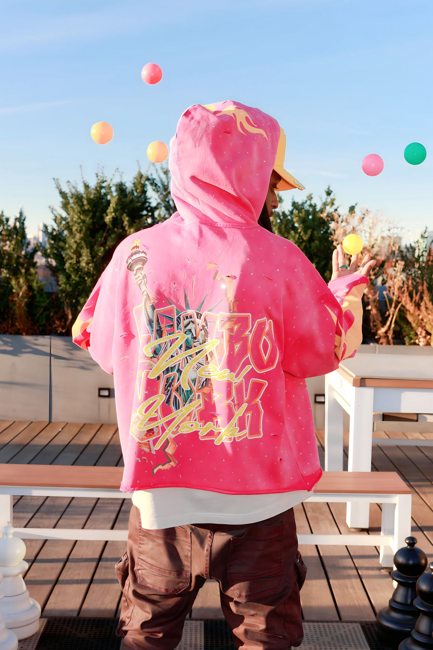 Lambo York Pink Vintage Cropped Rhinestone hoodie