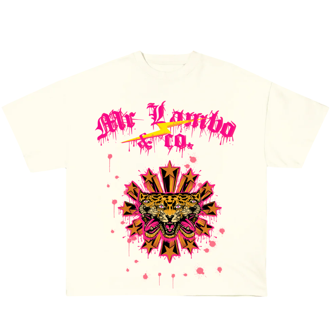Pink drip Logo Jaguar star Box fit T shirt