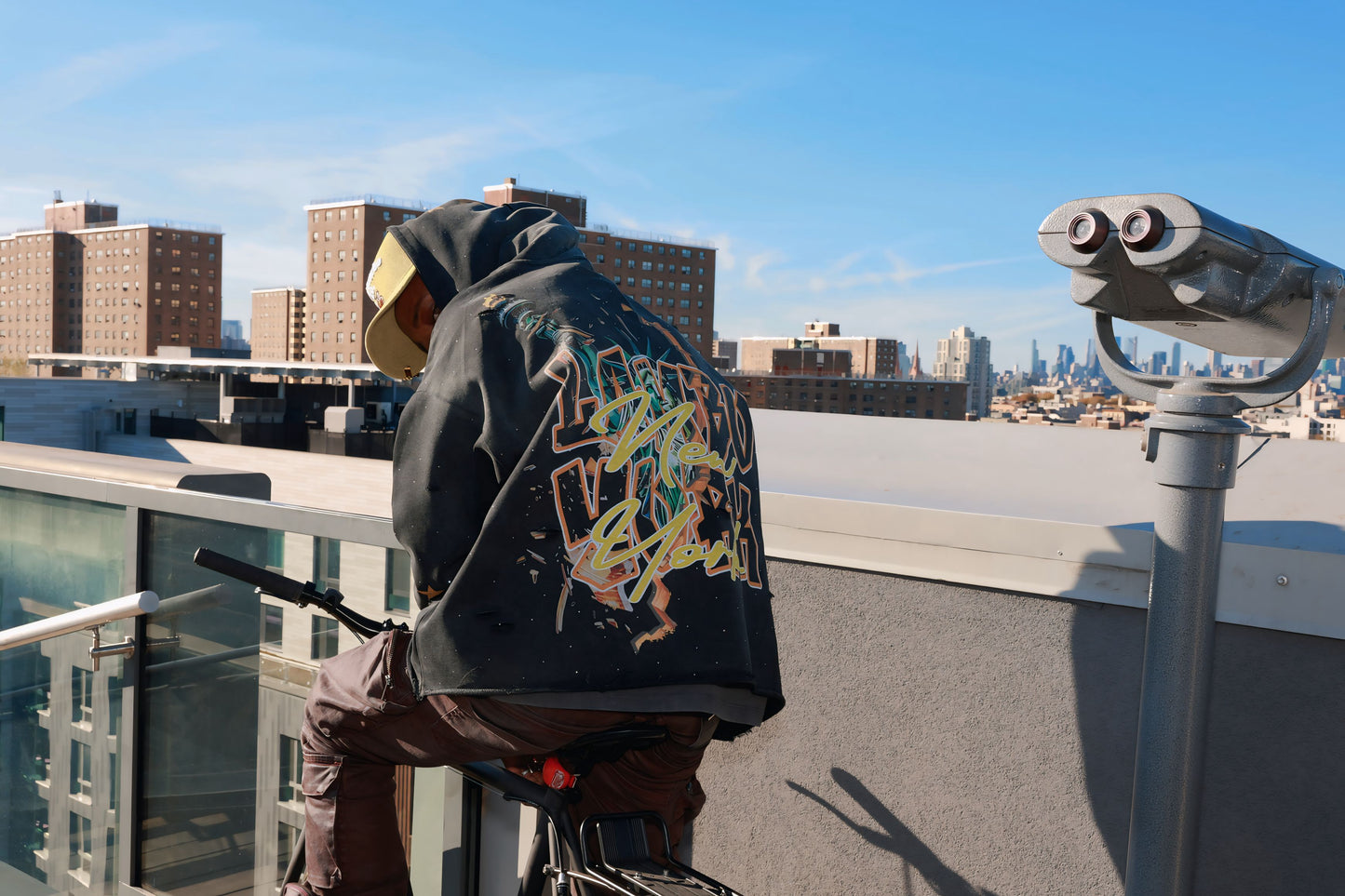 Lambo York Black Vintage Distressed Cropped Rhinestone Hoodie