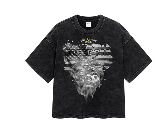 Freedom x Liberty Cropped Rhinestone Black Tee (New Arrival)