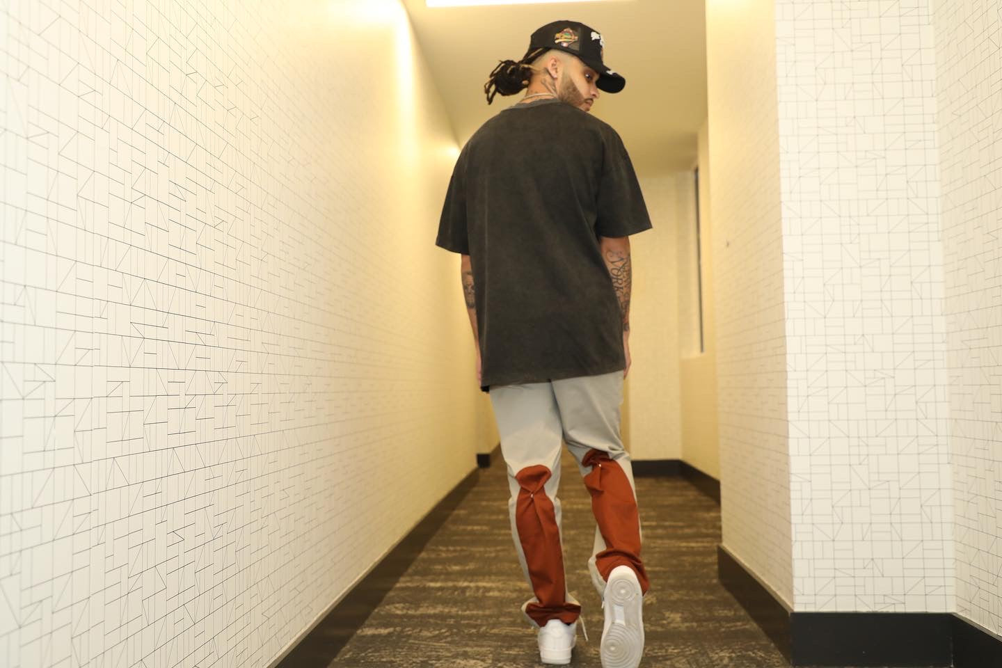 Cream wi th brown back flare pants