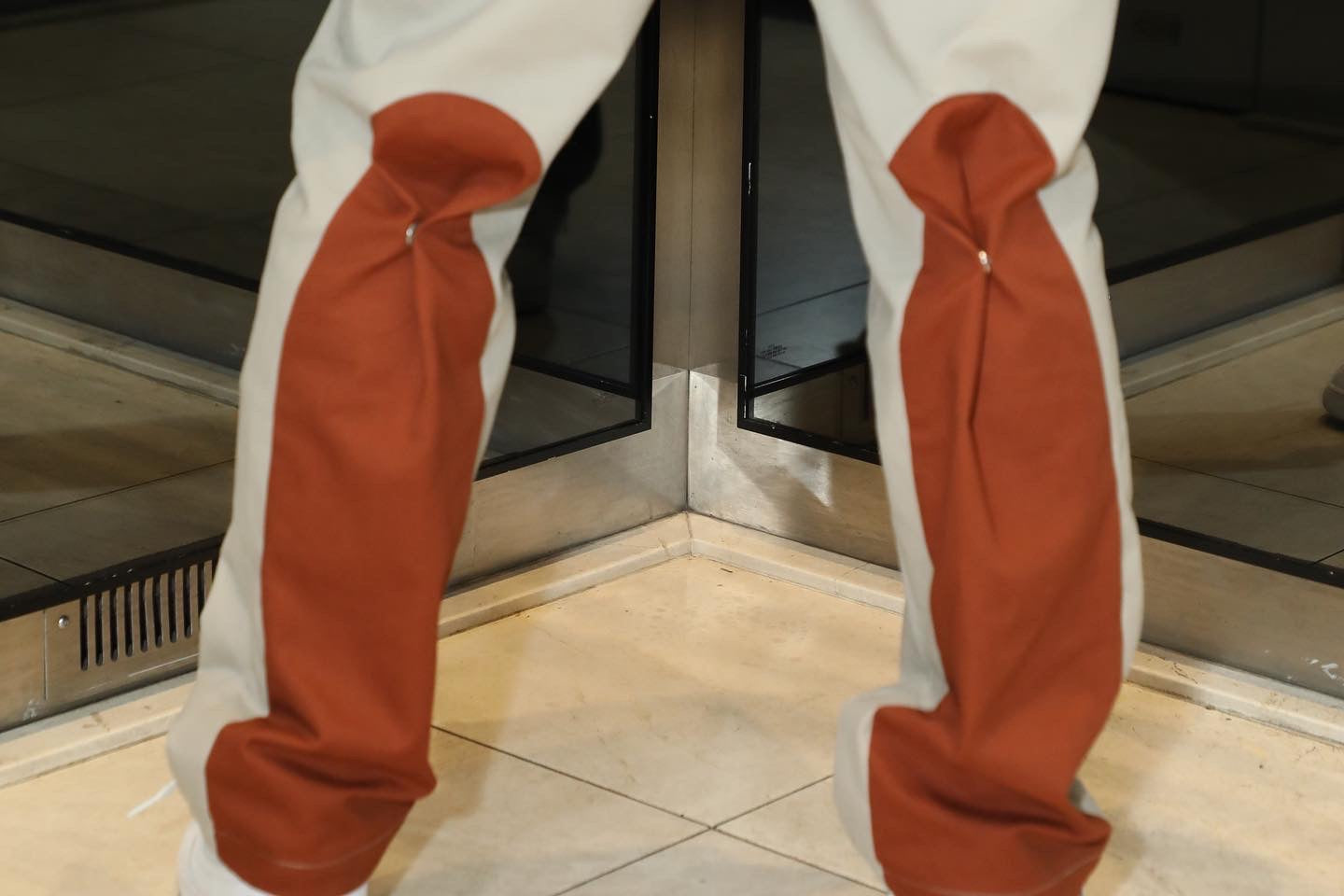 Cream wi th brown back flare pants