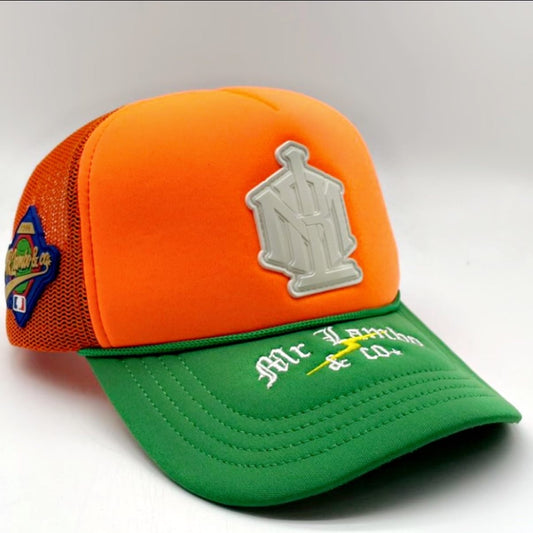Orange and green trucker