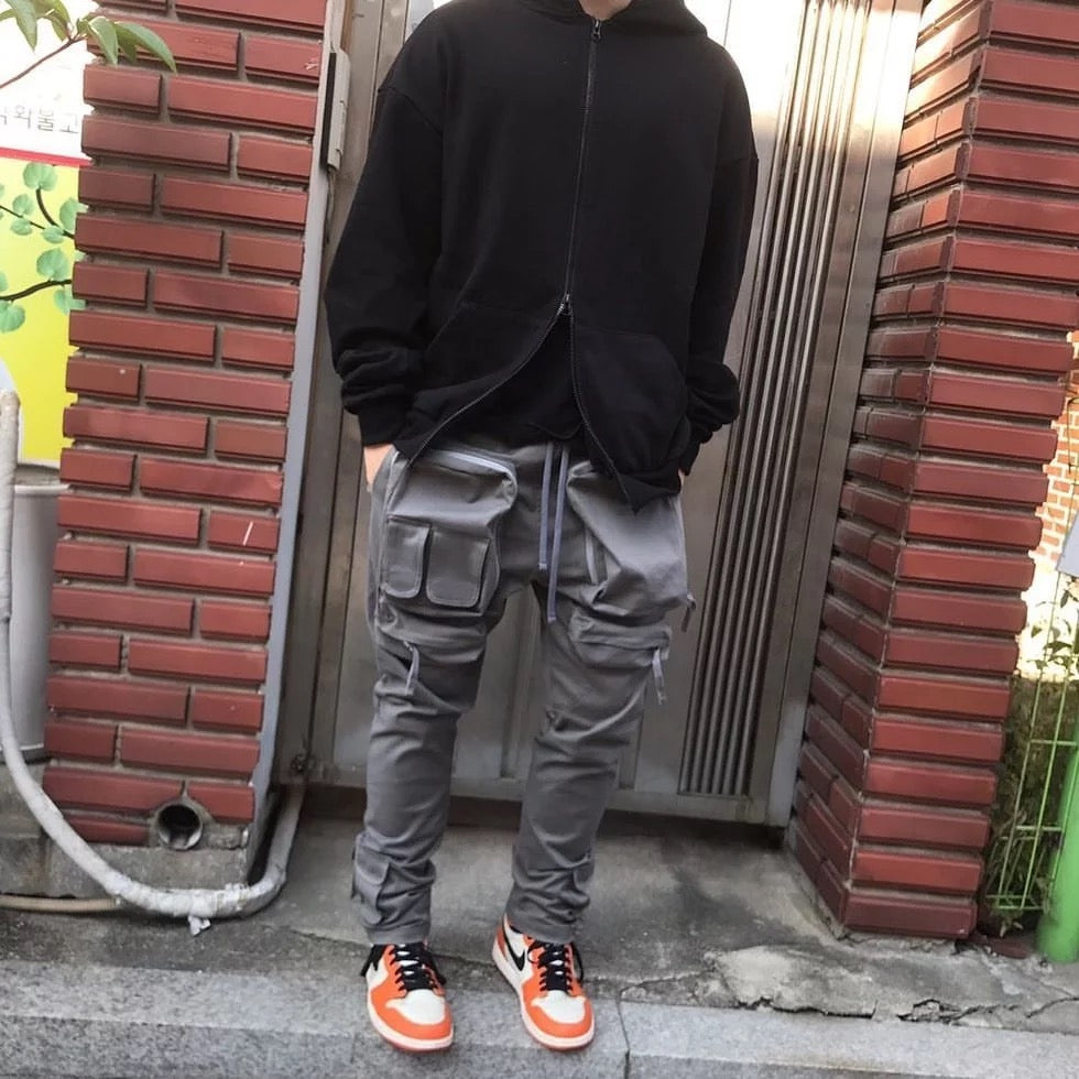 Grey extra pocket cargo pants