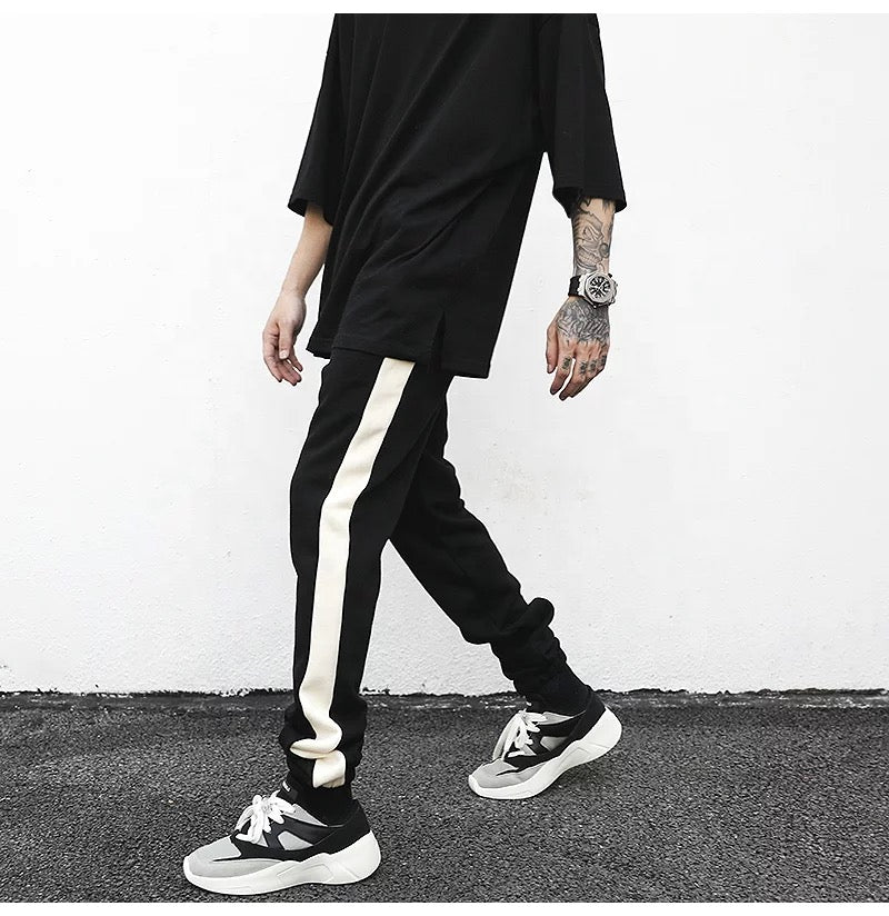 Black sweat pants white stripe
