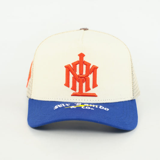 Mr Lambo & co. Offwhite/Orange/Blue trucker cap