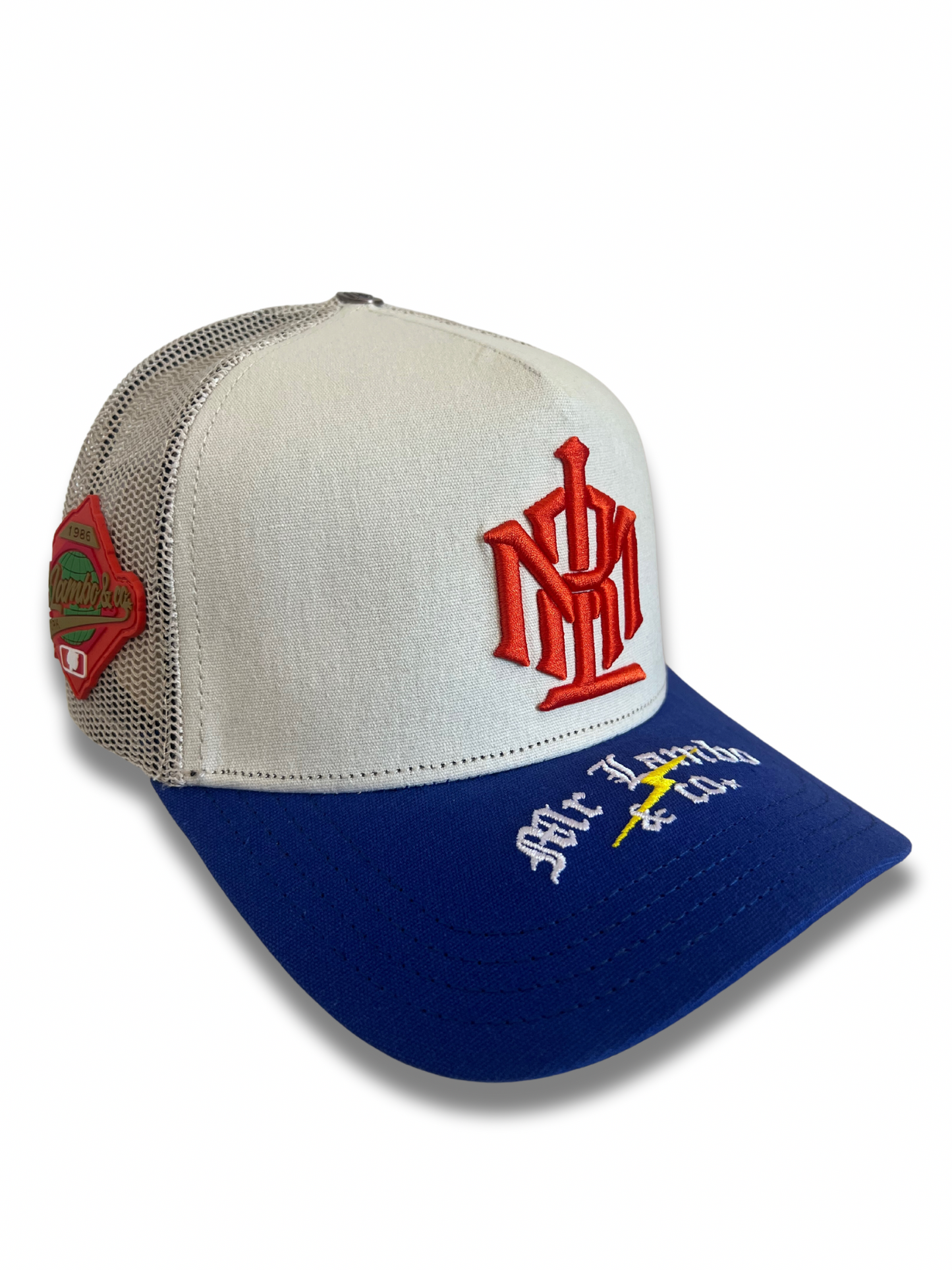 Mr Lambo & co. Offwhite/Orange/Blue trucker cap