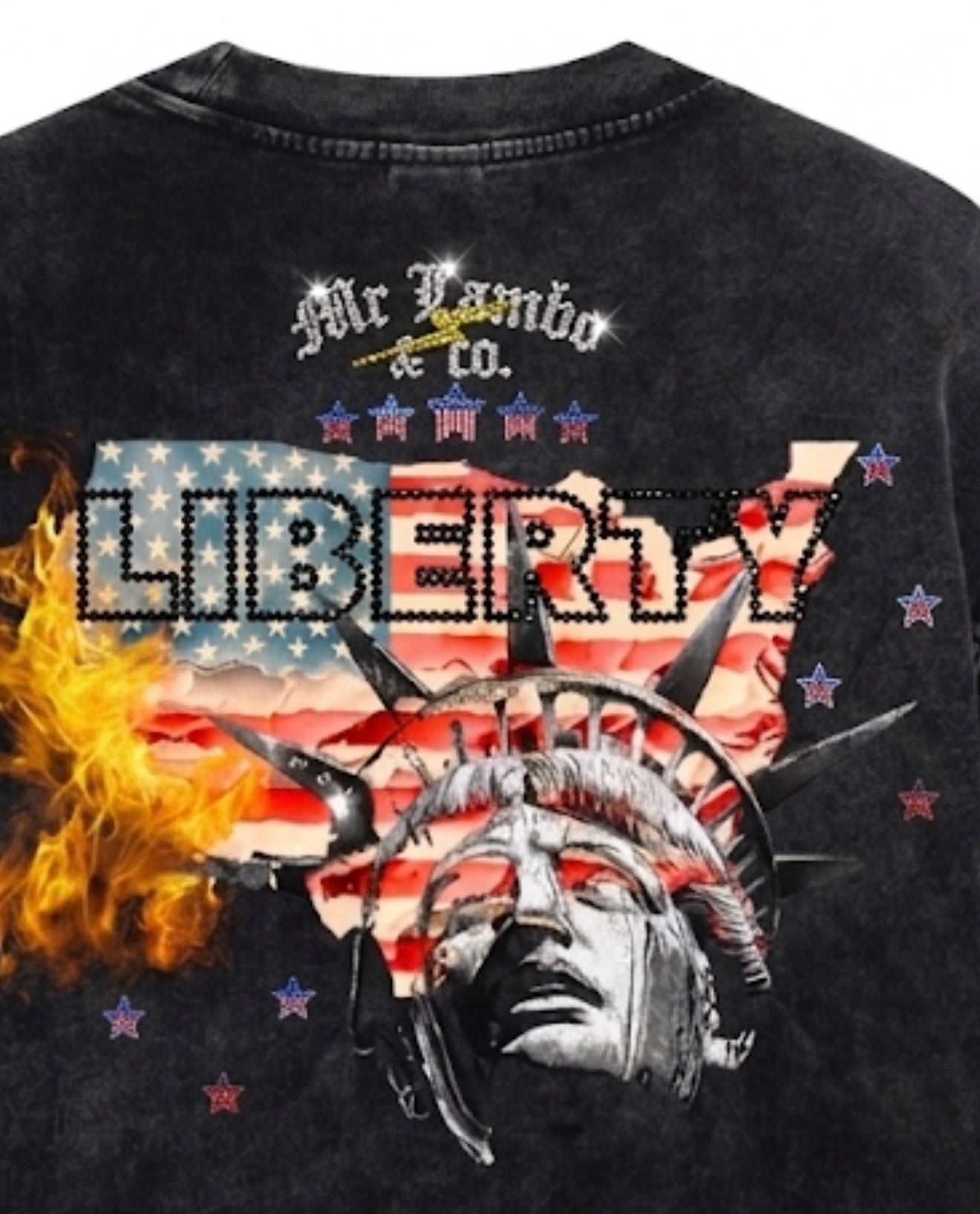 Freedom x Liberty Cropped Rhinestone Black Tee (New Arrival)