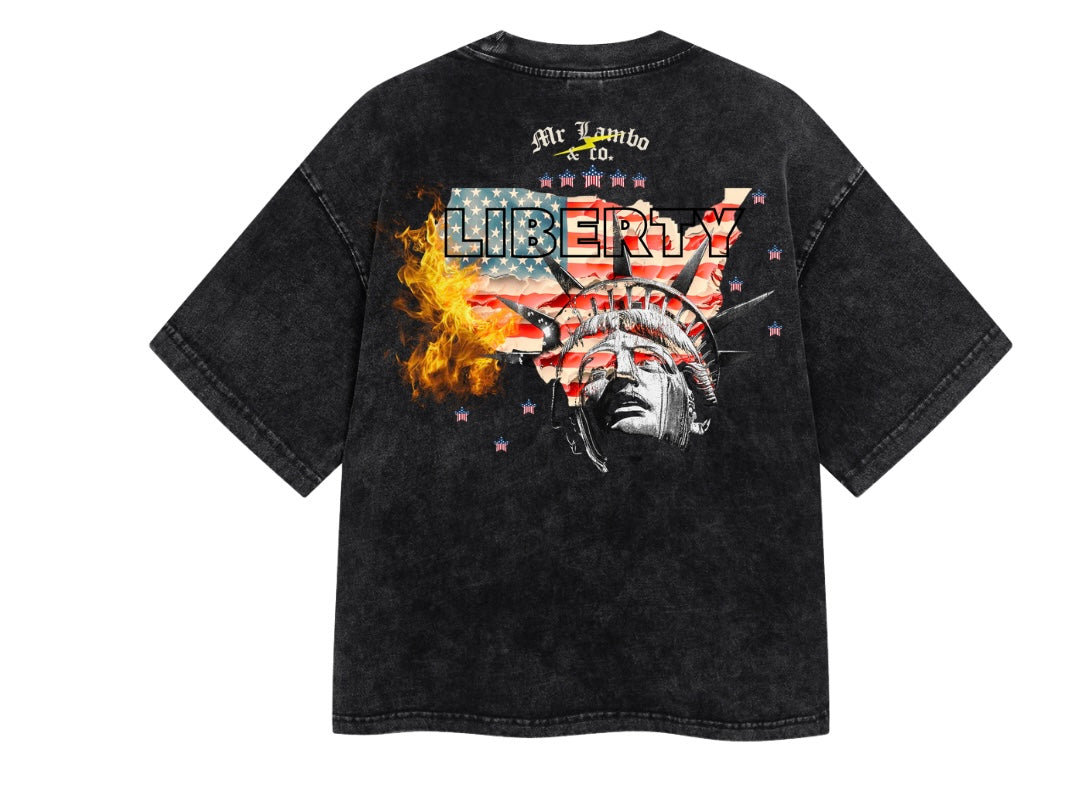 Freedom x Liberty Cropped Rhinestone Black Tee (New Arrival)