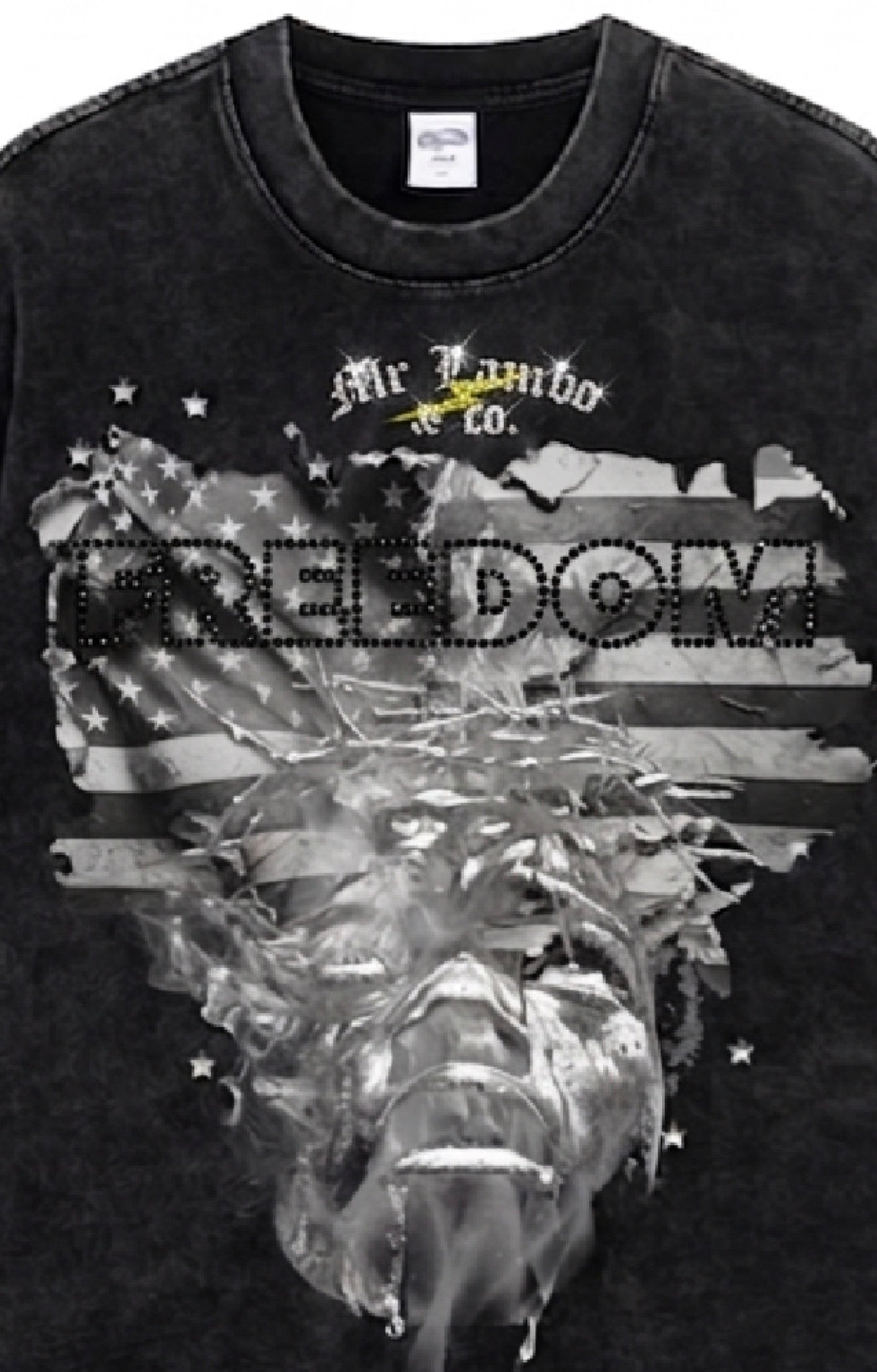 Freedom x Liberty Cropped Rhinestone Black Tee (New Arrival)
