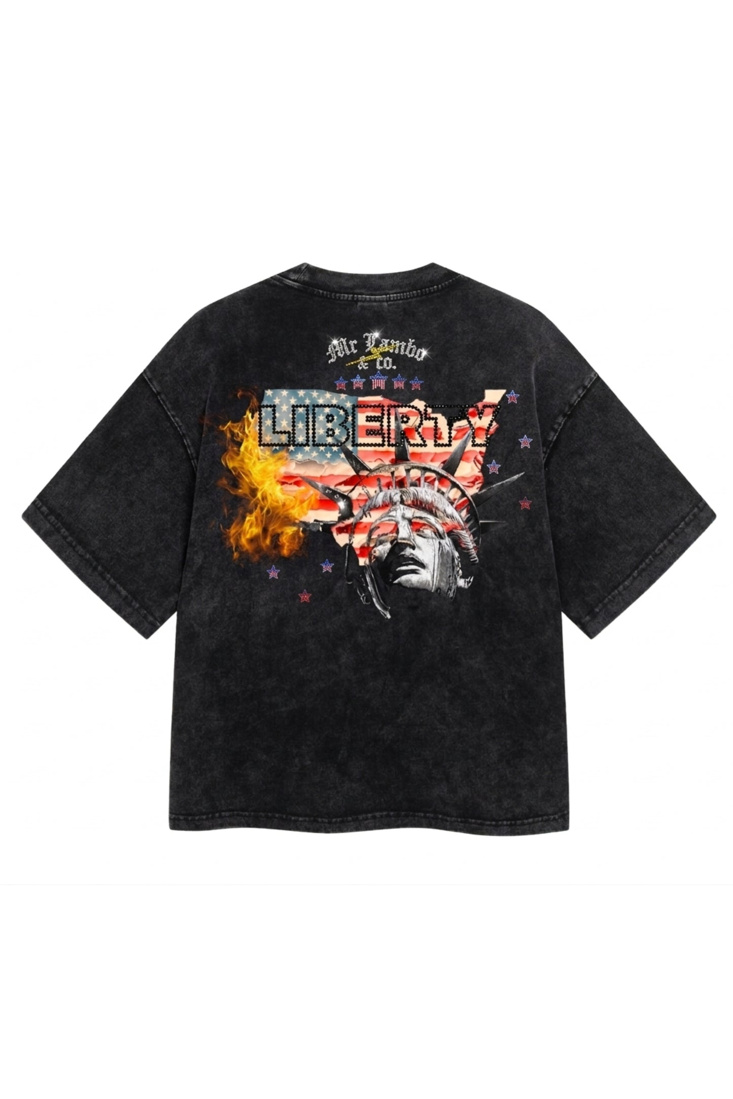 Freedom x Liberty Cropped Rhinestone Black Tee (New Arrival)