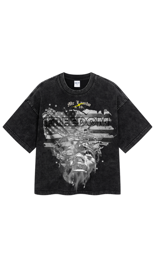 Freedom x Liberty Cropped Rhinestone Black Tee (New Arrival)